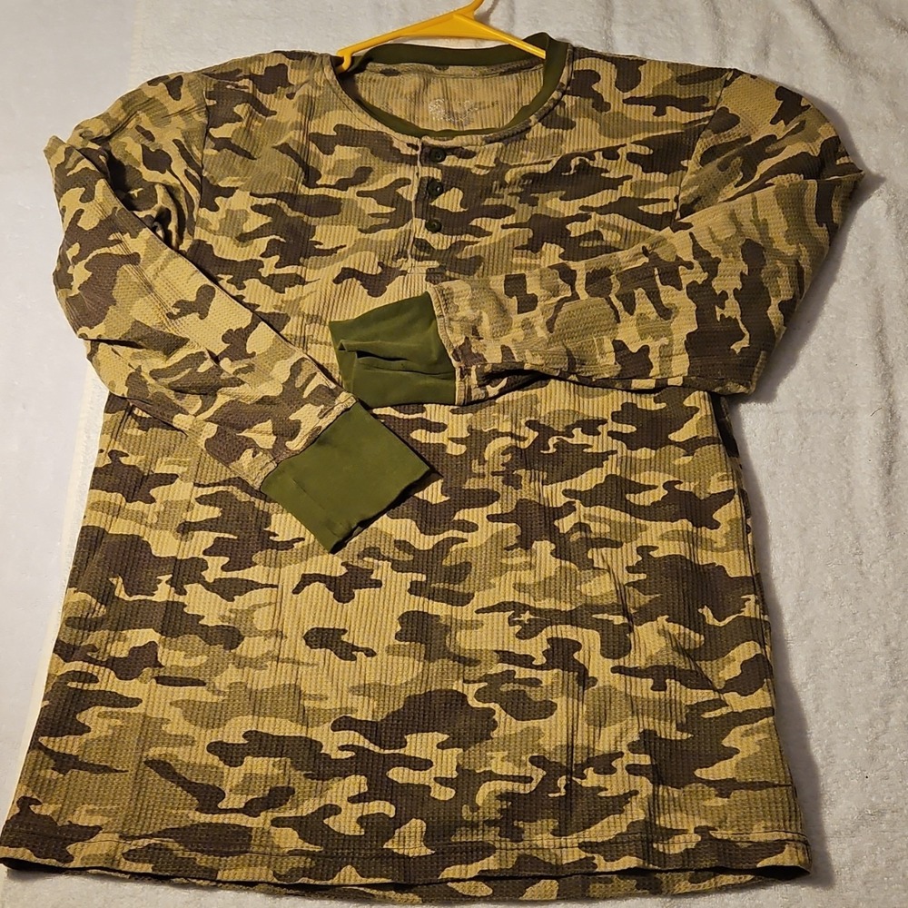 Men's Camouflage Green Brown Beige Long Sleeve Knit Crew Neck T-Shirt 5010